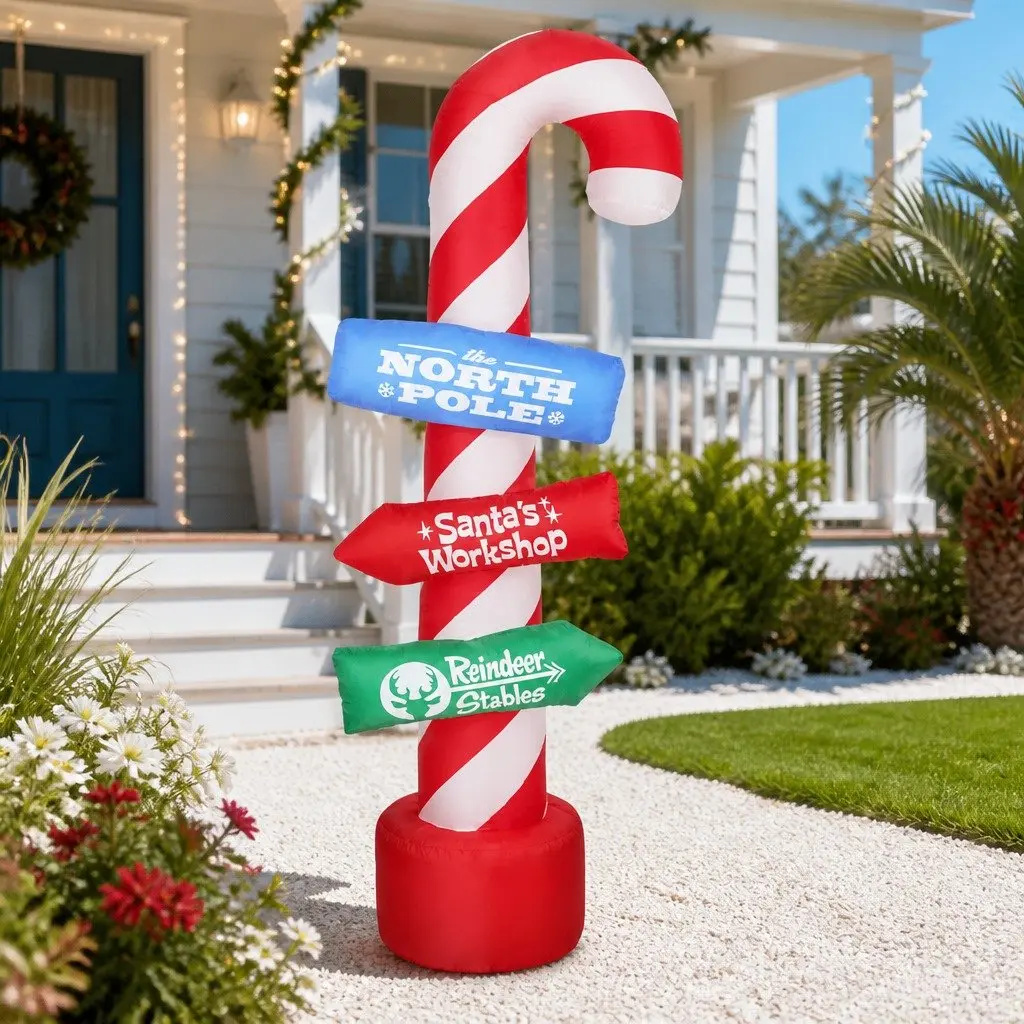 Christmas Inflatable Candy Pole 2.4M LED Illuminated Outdoor Indoor Festive