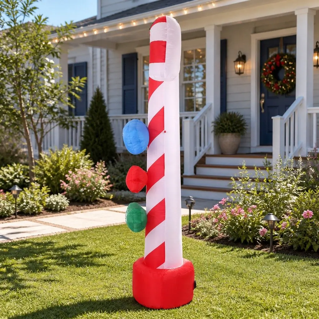Christmas Inflatable Candy Pole 2.4M LED Illuminated Outdoor Indoor Festive