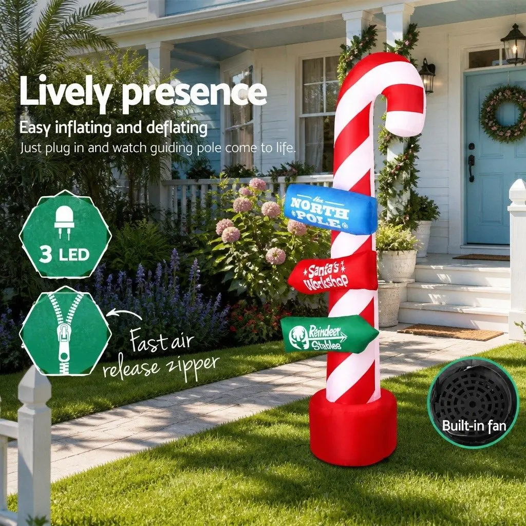 Christmas Inflatable Candy Pole 2.4M LED Illuminated Outdoor Indoor Festive