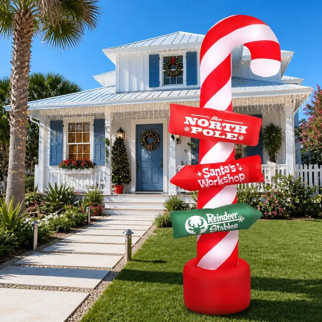 Christmas Inflatable Candy Pole 2.4M LED Illuminated Outdoor Indoor Festive