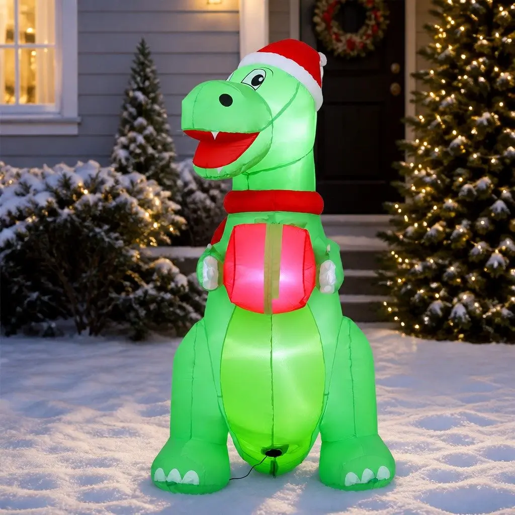 Christmas Inflatable Dinosaur 1.8M Height LED Illuminated Outdoor Indoor