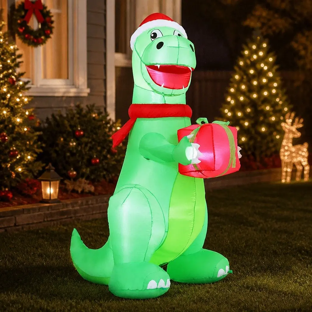 Christmas Inflatable Dinosaur Decoration 1.8M Height Multicolour LED Indoor Outdoor