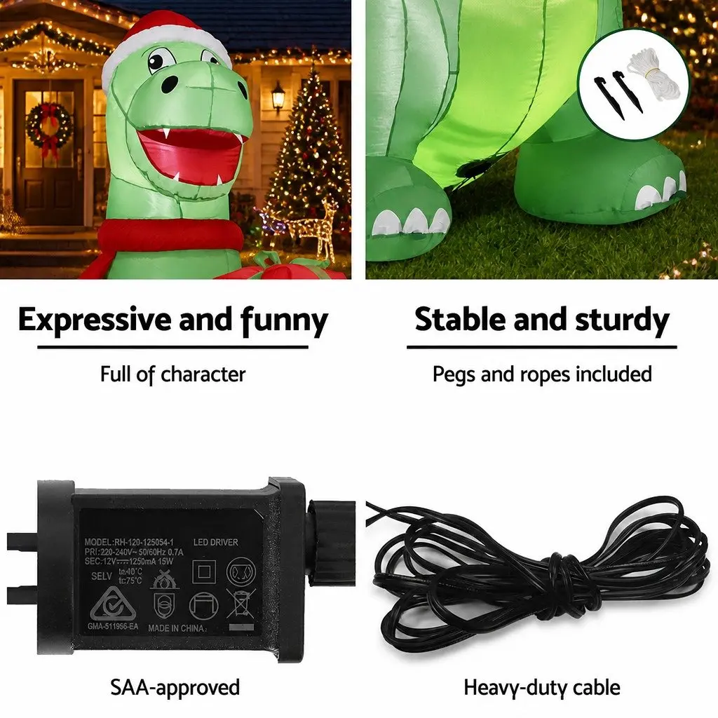 Christmas Inflatable Dinosaur Decoration 1.8M Height Multicolour LED Indoor Outdoor