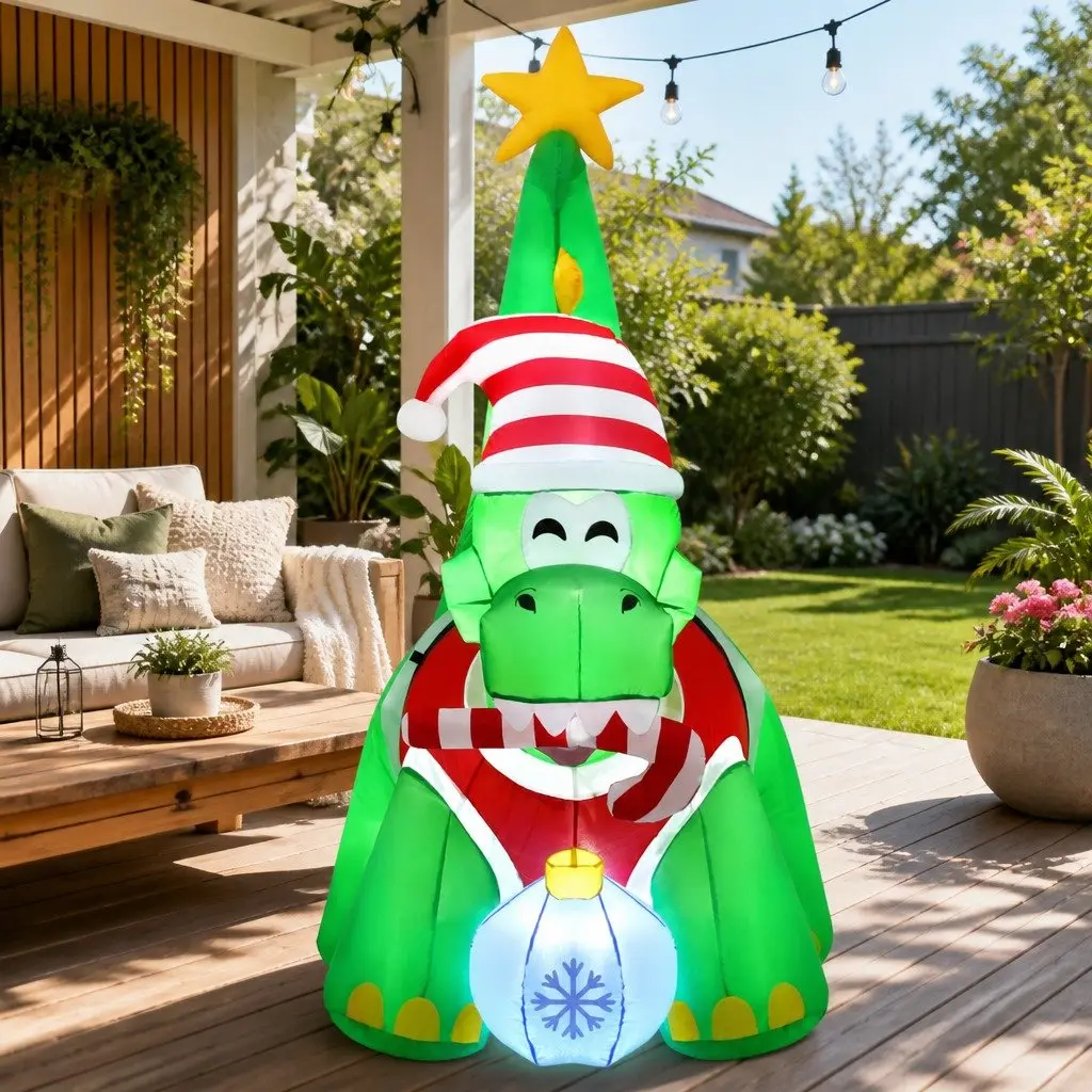 Inflatable Christmas Dinosaur Decoration 1.86M LED Multicolour Indoor Outdoor