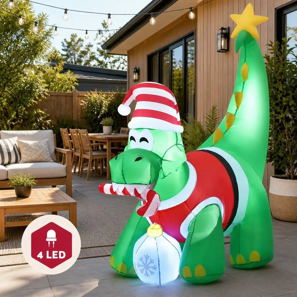 Inflatable Christmas Dinosaur Decoration 1.86M LED Multicolour Indoor Outdoor