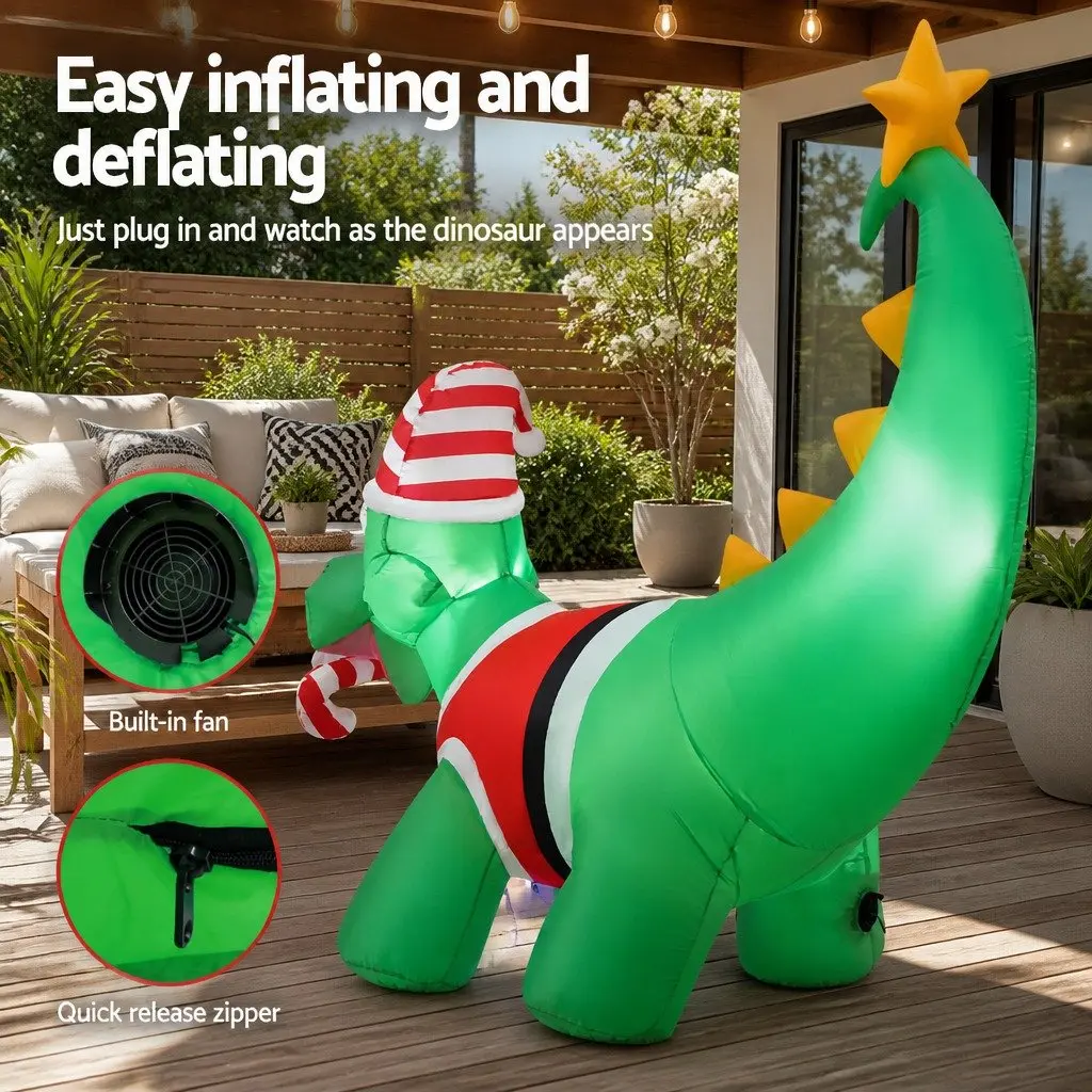 Inflatable Christmas Dinosaur Decoration 1.86M LED Multicolour Indoor Outdoor