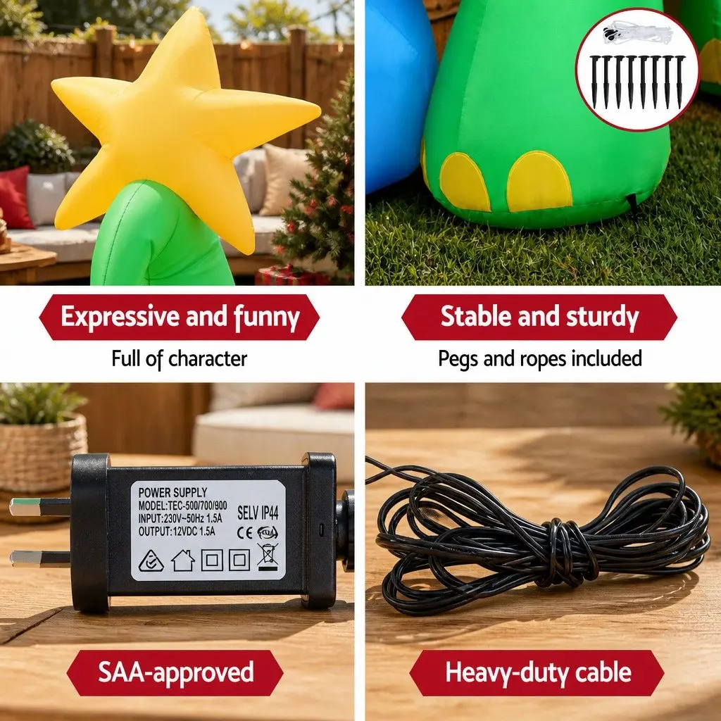 Inflatable Christmas Dinosaur Decoration 1.86M LED Multicolour Indoor Outdoor