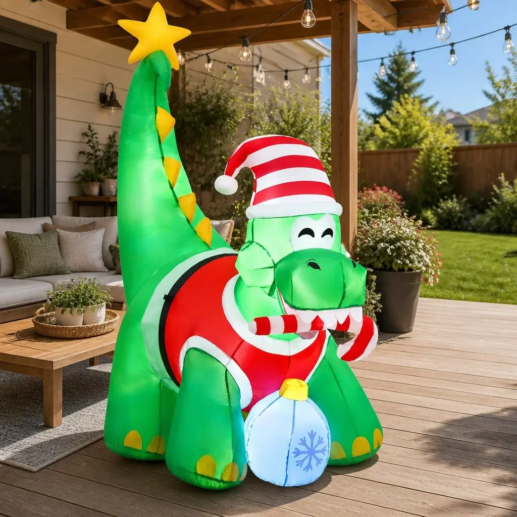 Inflatable Christmas Dinosaur Decoration 1.86M LED Multicolour Indoor Outdoor