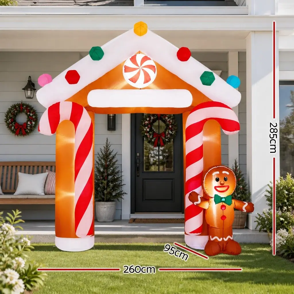 Christmas Inflatable Archway Holiday Decoration 2.8M Ginger Colour LED Outdoor Indoor