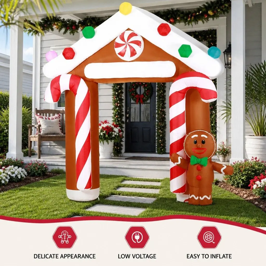 Christmas Inflatable Archway Holiday Decoration 2.8M Ginger Colour LED Outdoor Indoor