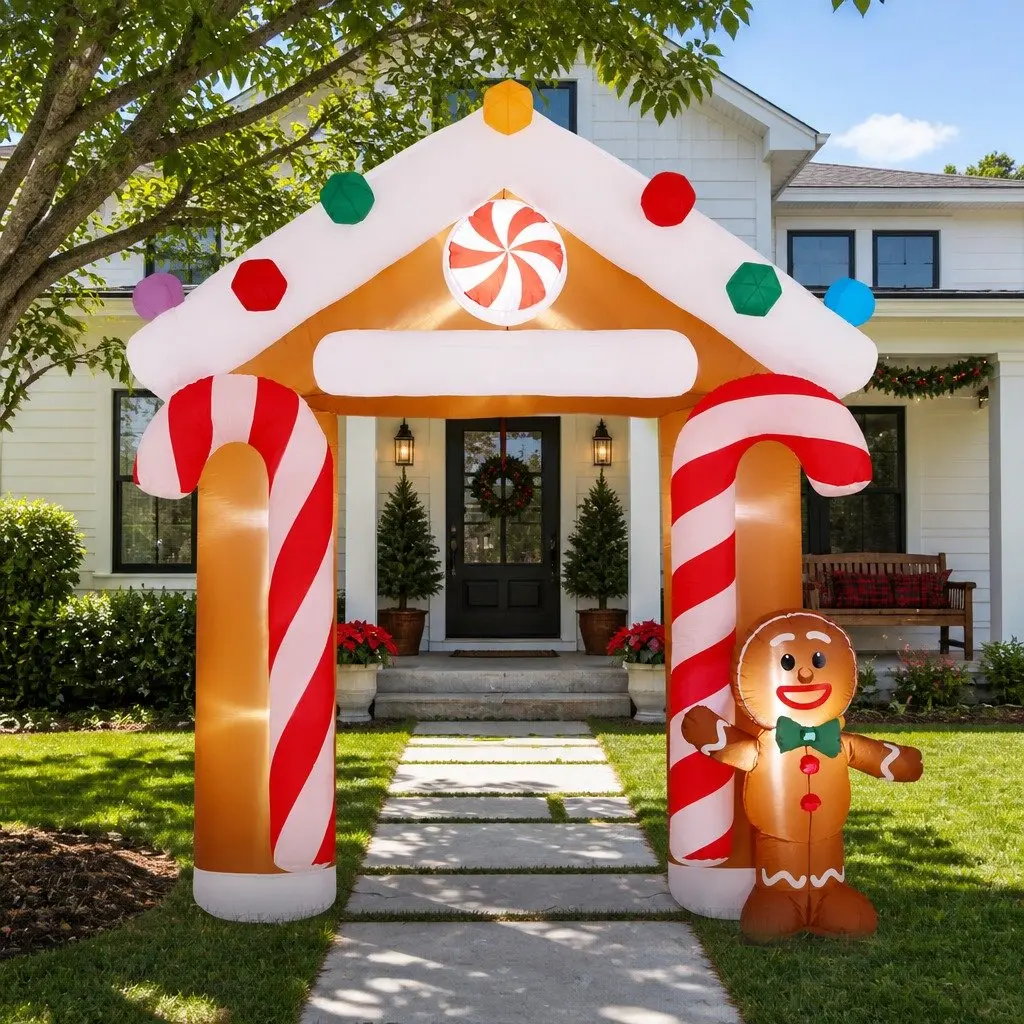 Christmas Inflatable Archway Holiday Decoration 2.8M Ginger Colour LED Outdoor Indoor