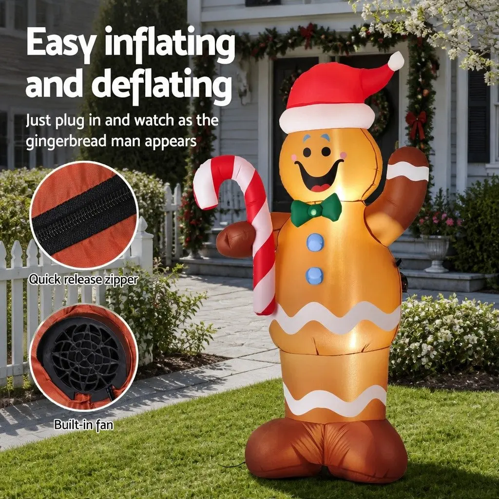 Inflatable Gingerbread Man Christmas Decoration 1.5M LED Multicolour Indoor Outdoor Use