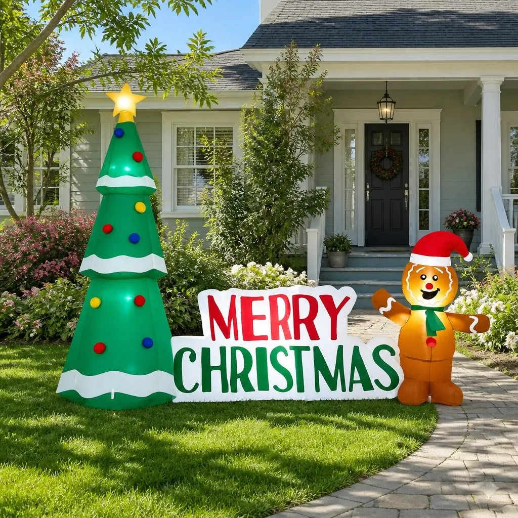 Christmas Inflatable Gingerbread Man Tree 2.4m LED Lights Outdoor