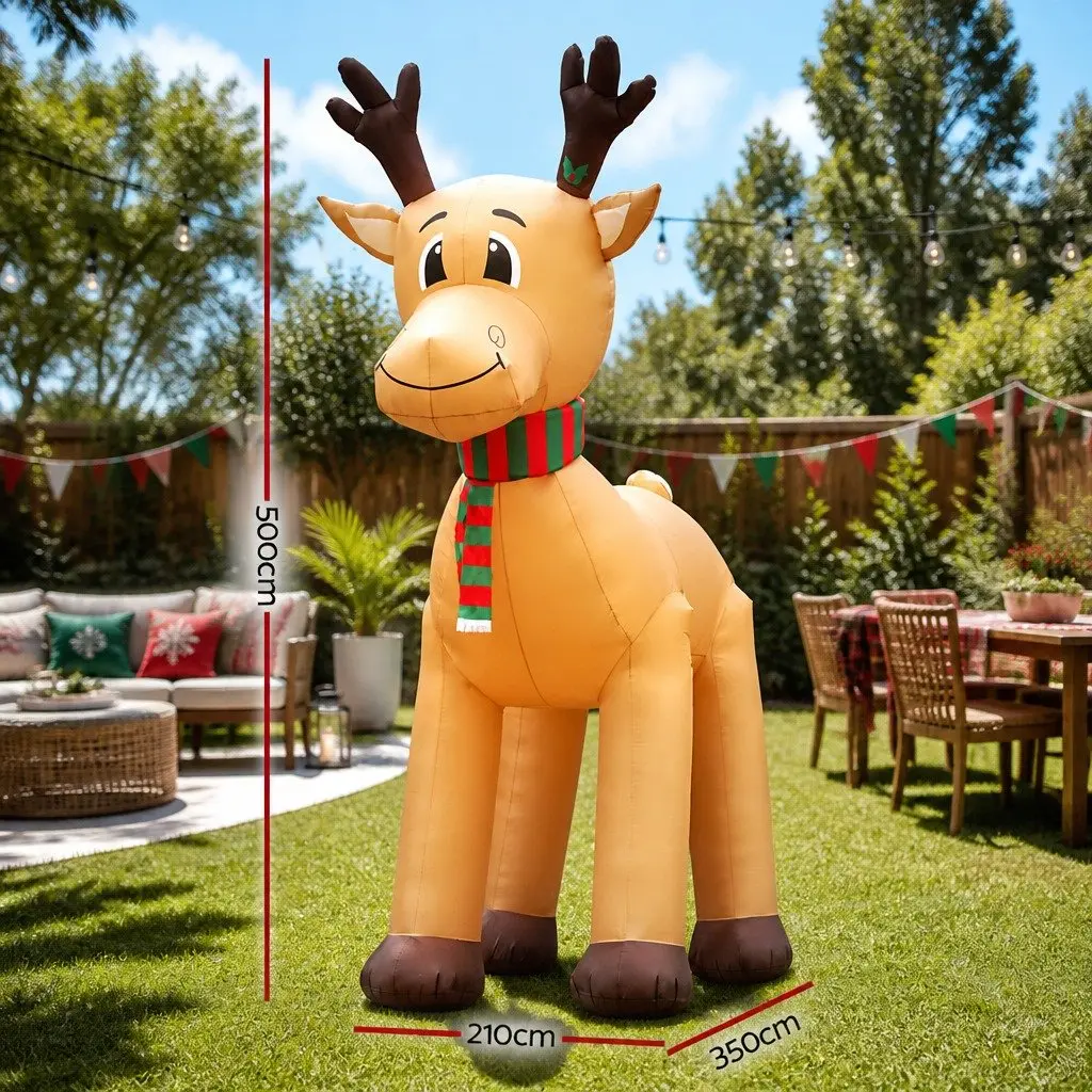 Christmas Inflatable Reindeer 5M Illuminated Outdoor Indoor Multicoloured