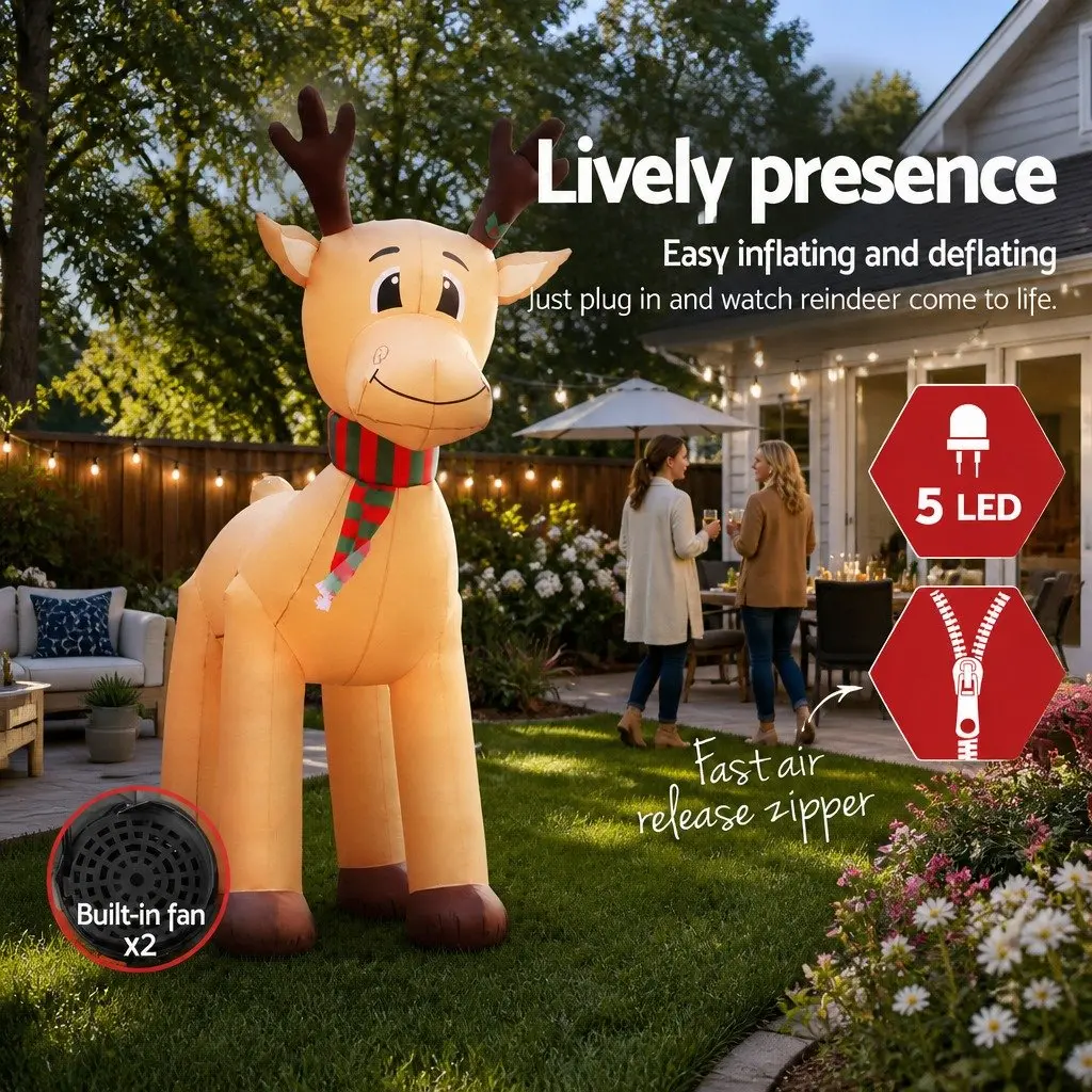 Christmas Inflatable Reindeer 5M Illuminated Outdoor Indoor Multicoloured