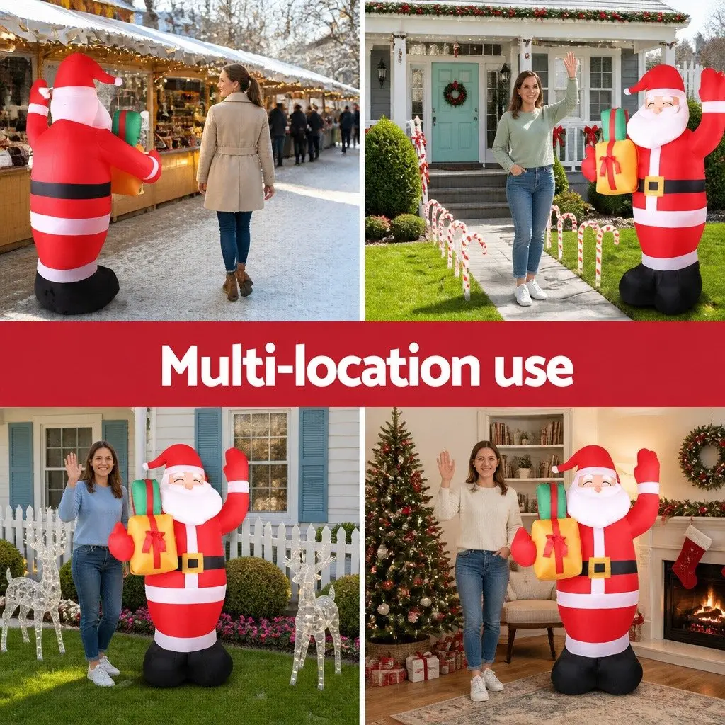 Christmas Inflatable Santa Decoration 2.4M Multicoloured with LED Lights for Indoor and Outdoor Use