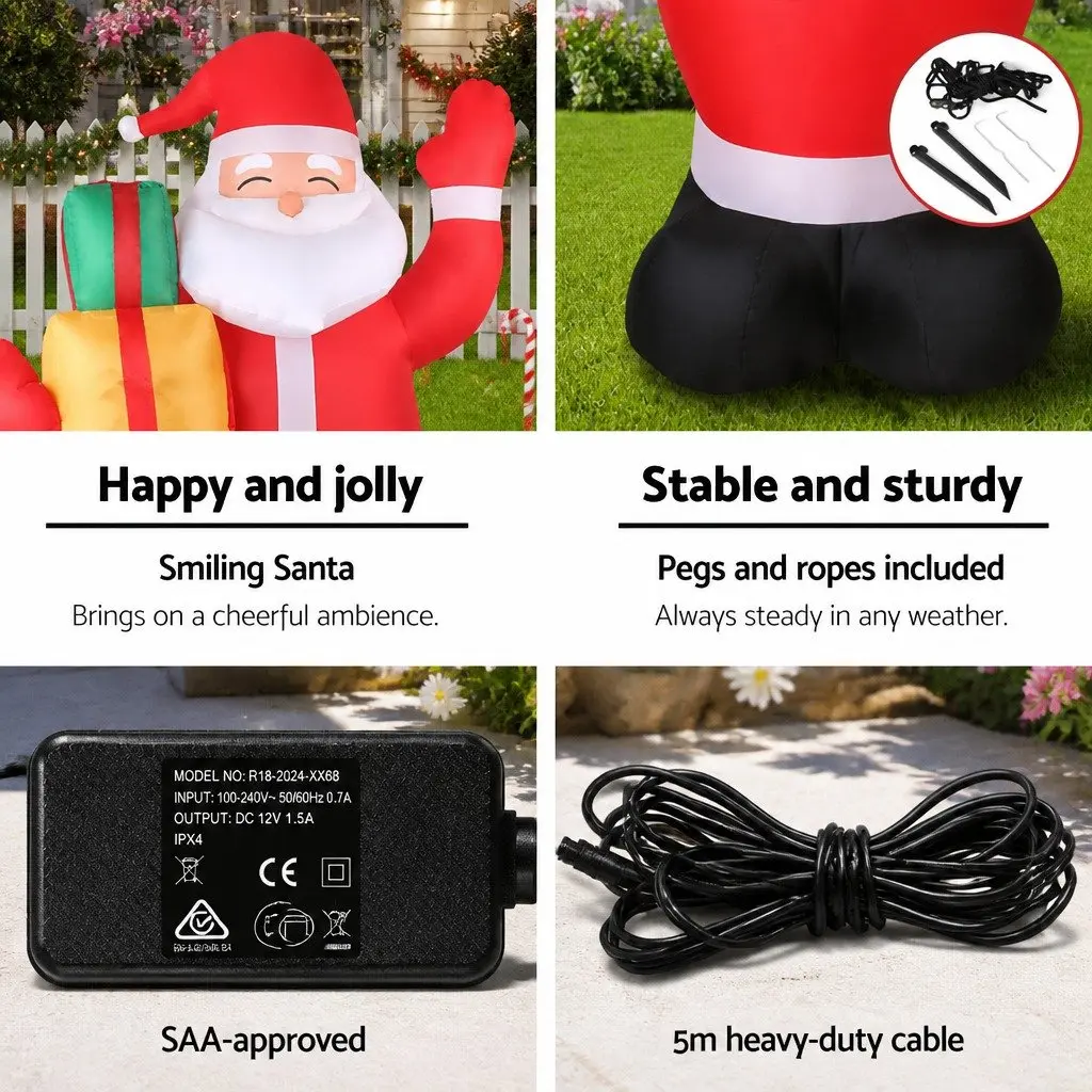 Christmas Inflatable Santa Decoration 2.4M Multicoloured with LED Lights for Indoor and Outdoor Use