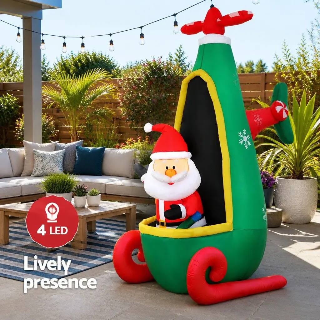 Christmas Inflatable Decoration Santa Helicopter 2.55M LED Indoor Outdoor