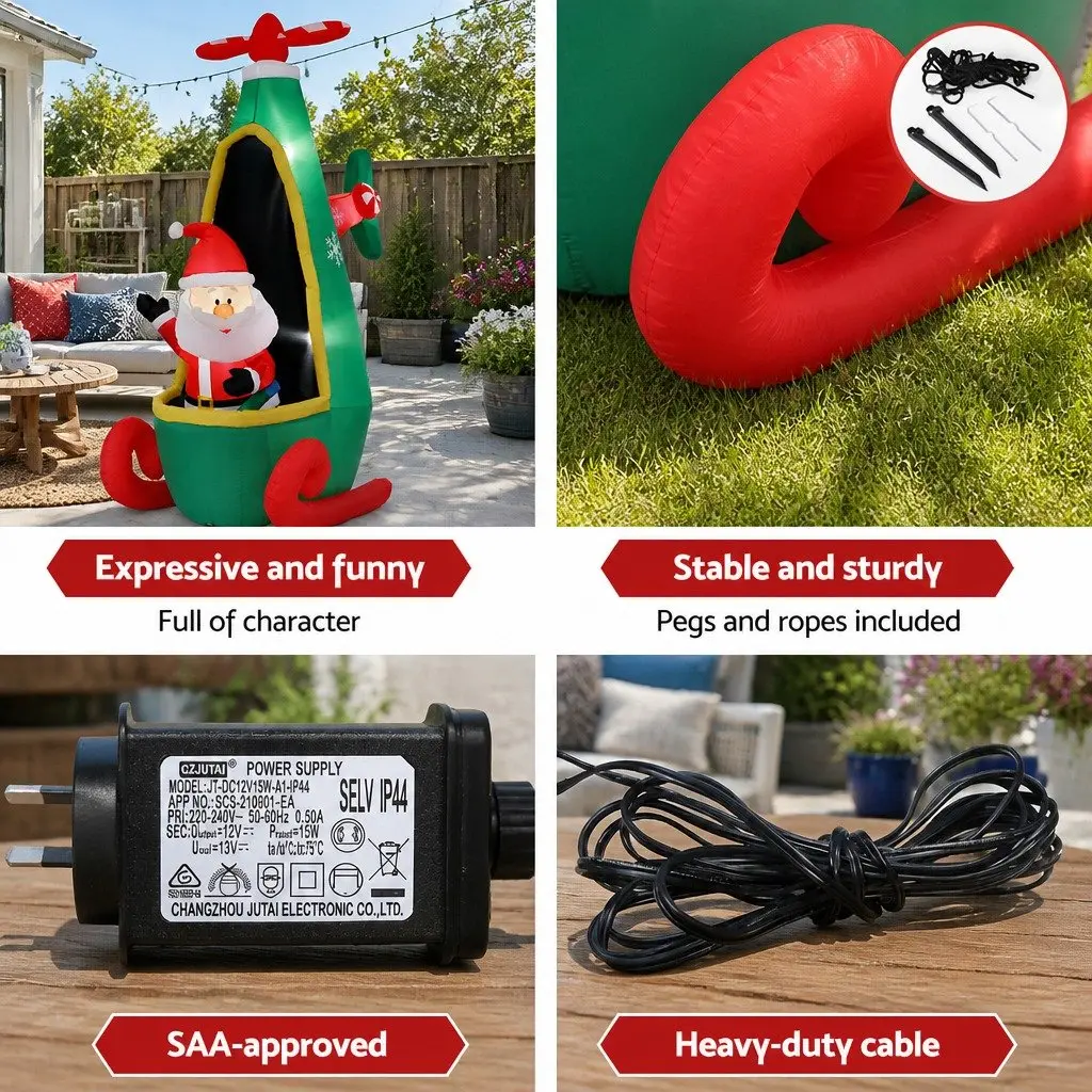 Christmas Inflatable Decoration Santa Helicopter 2.55M LED Indoor Outdoor
