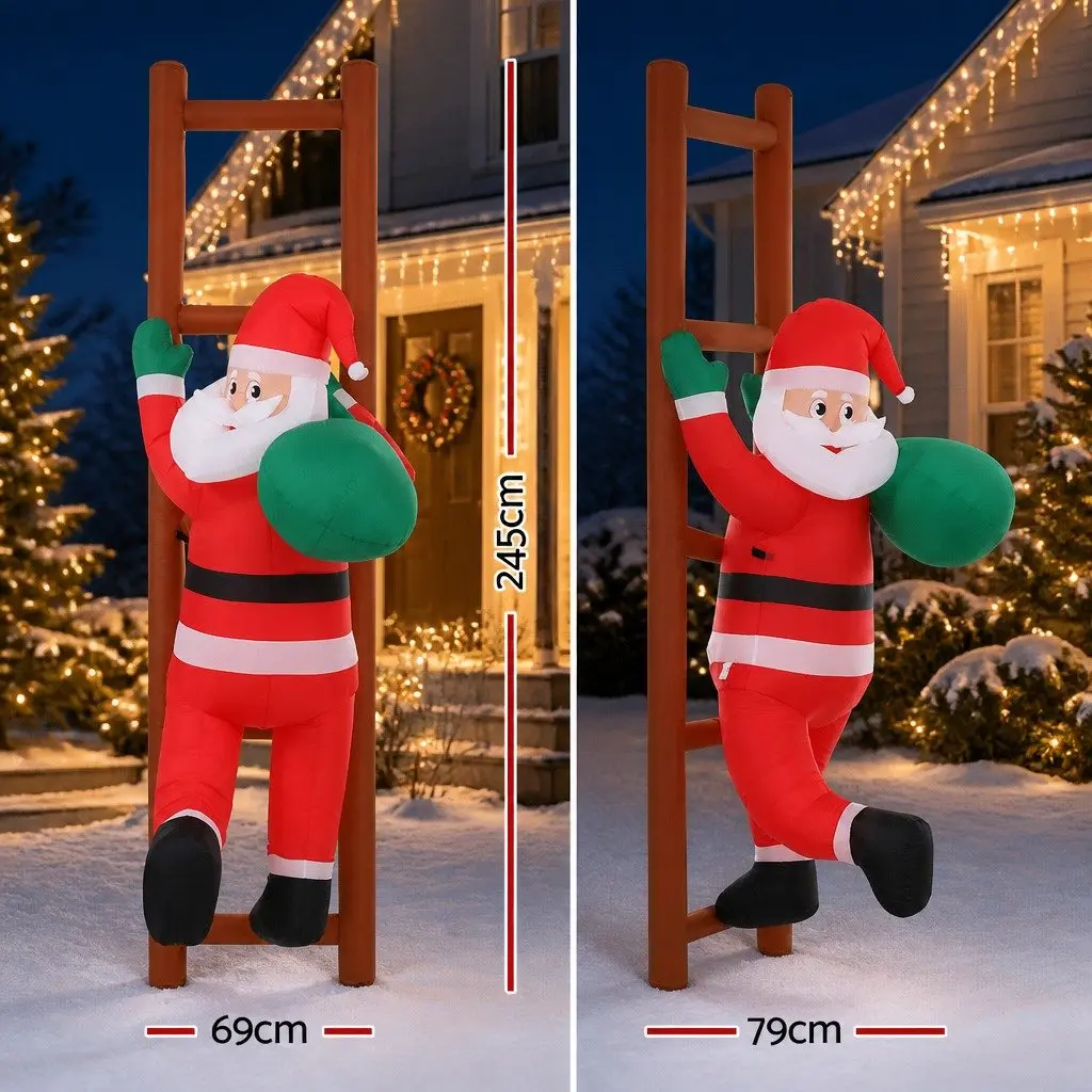 Christmas Inflatable Santa Climbing Ladder 2.45M Multicolour LED Outdoor Indoor
