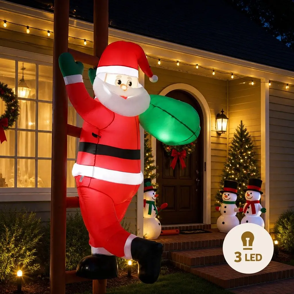 Christmas Inflatable Santa Climbing Ladder 2.45M Multicolour LED Outdoor Indoor
