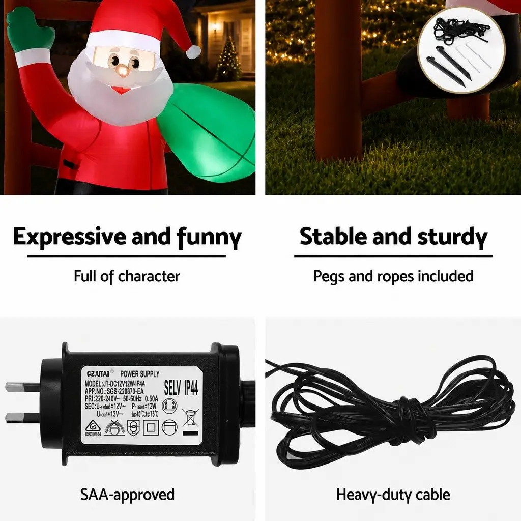 Christmas Inflatable Santa Climbing Ladder 2.45M Multicolour LED Outdoor Indoor