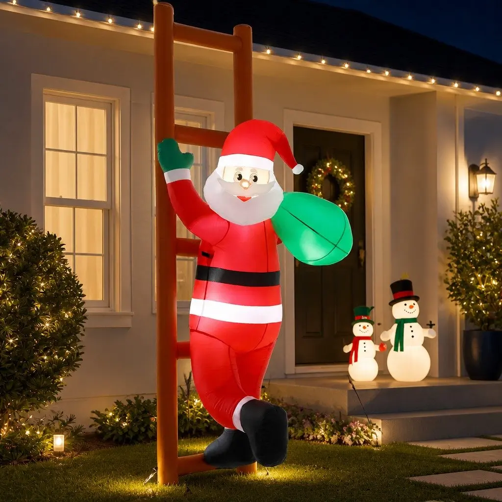 Christmas Inflatable Santa Climbing Ladder 2.45M Multicolour LED Outdoor Indoor
