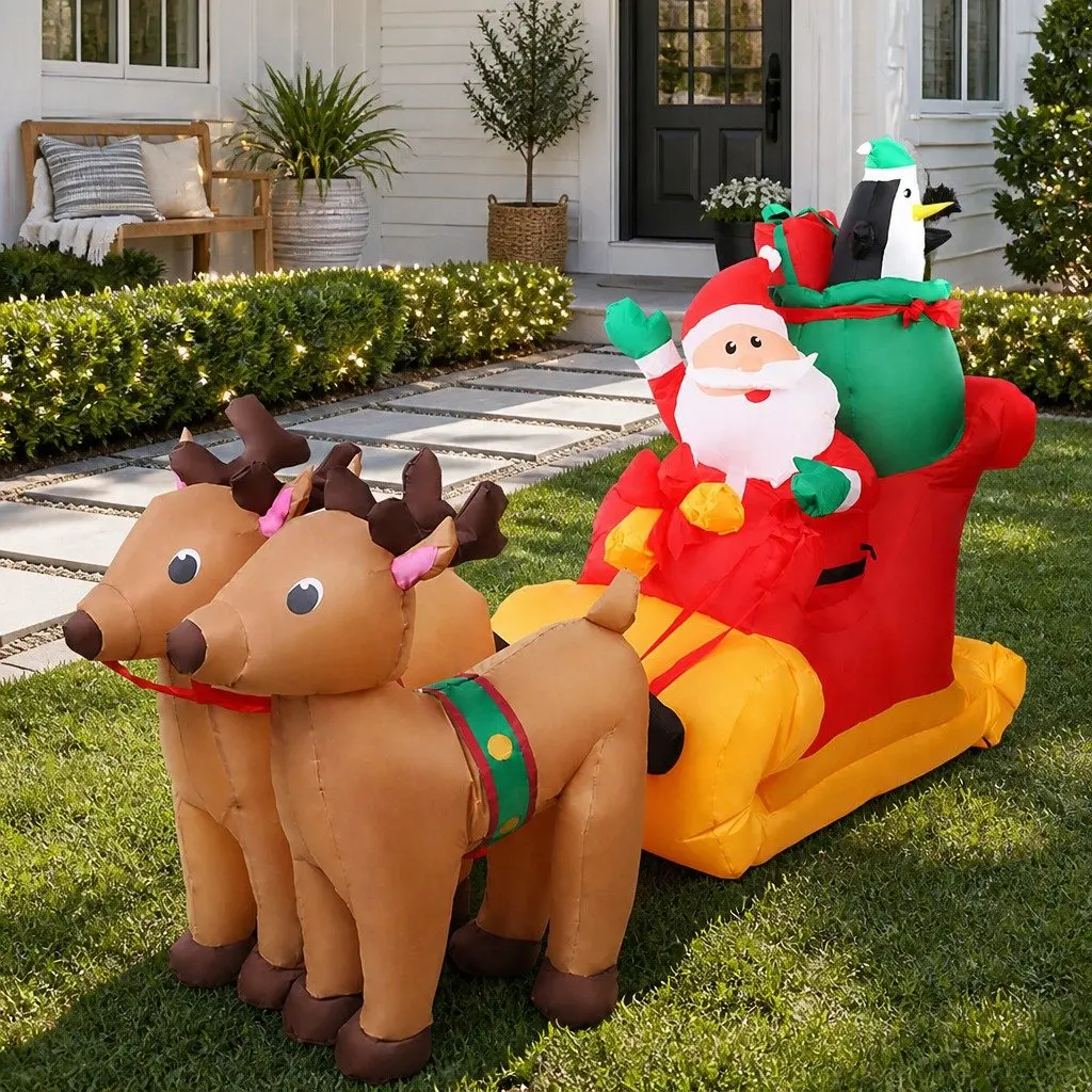 Christmas Inflatable Santa Sleigh Decoration 2.2M LED Illuminated Outdoor Indoor