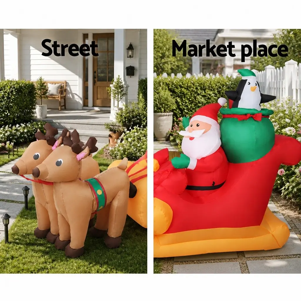 Christmas Inflatable Santa Sleigh Decoration 2.2M LED Illuminated Outdoor Indoor