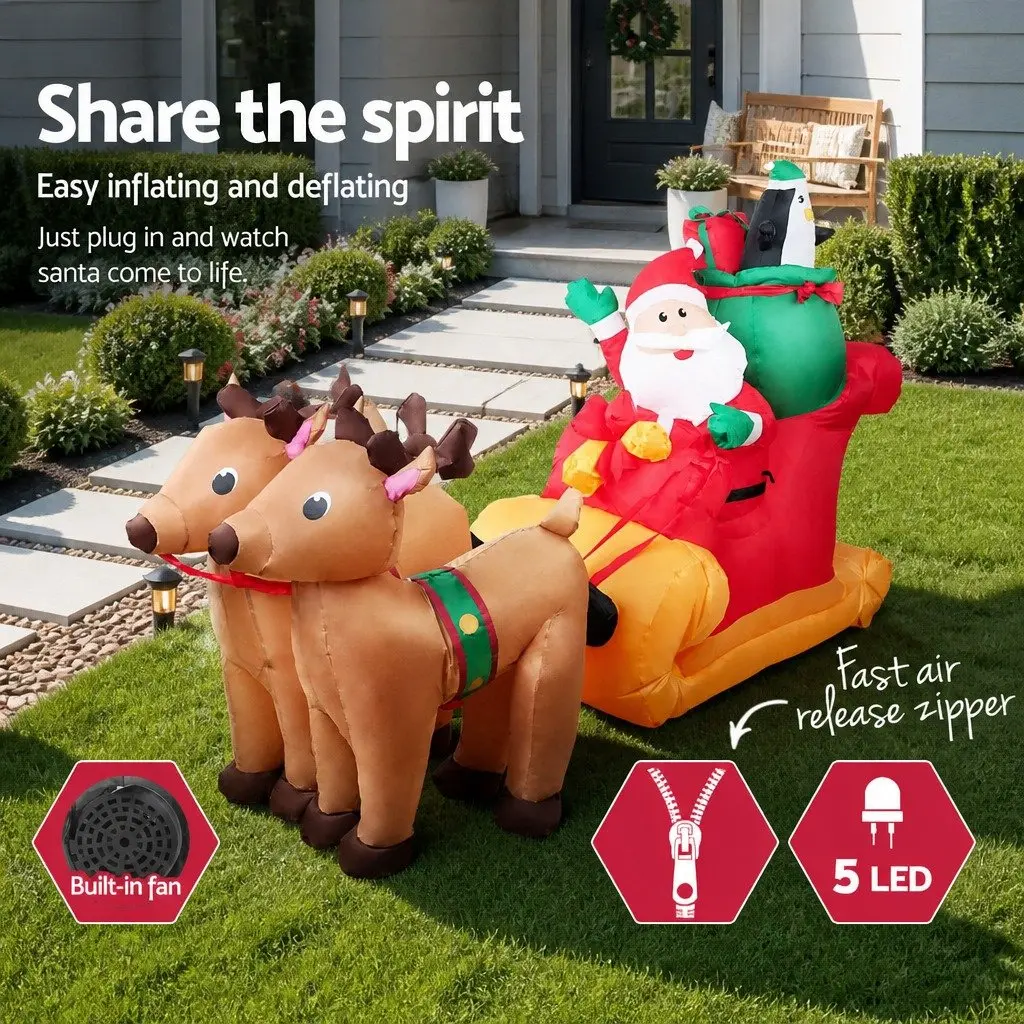 Christmas Inflatable Santa Sleigh Decoration 2.2M LED Illuminated Outdoor Indoor