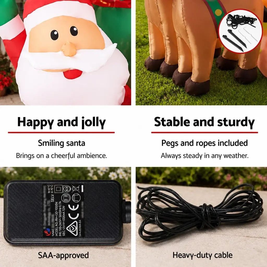 Christmas Inflatable Santa Sleigh Decoration 2.2M LED Illuminated Outdoor Indoor