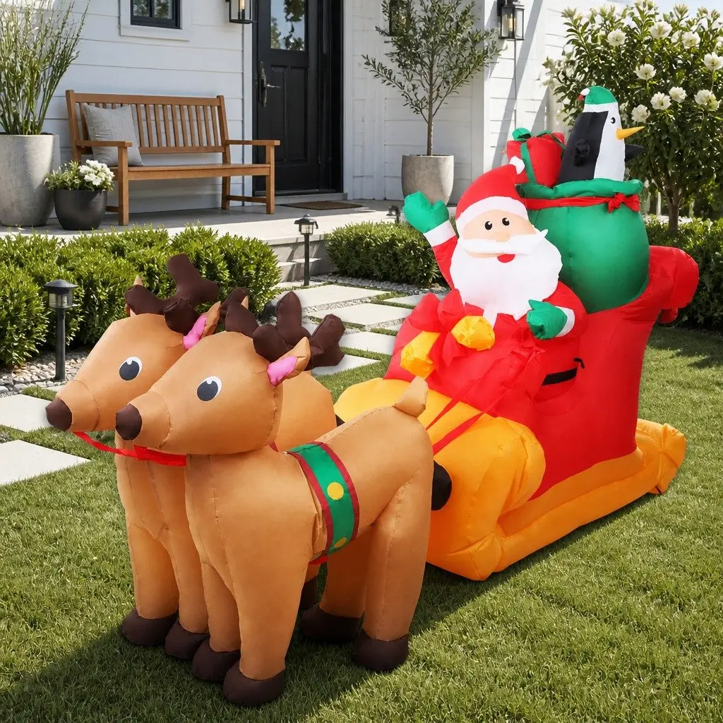 Christmas Inflatable Santa Sleigh Decoration 2.2M LED Illuminated Outdoor Indoor