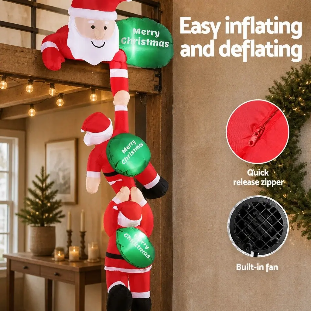 Christmas Inflatable Climbing Santa Decoration 2.5M Multicolour LED Indoor Outdoor