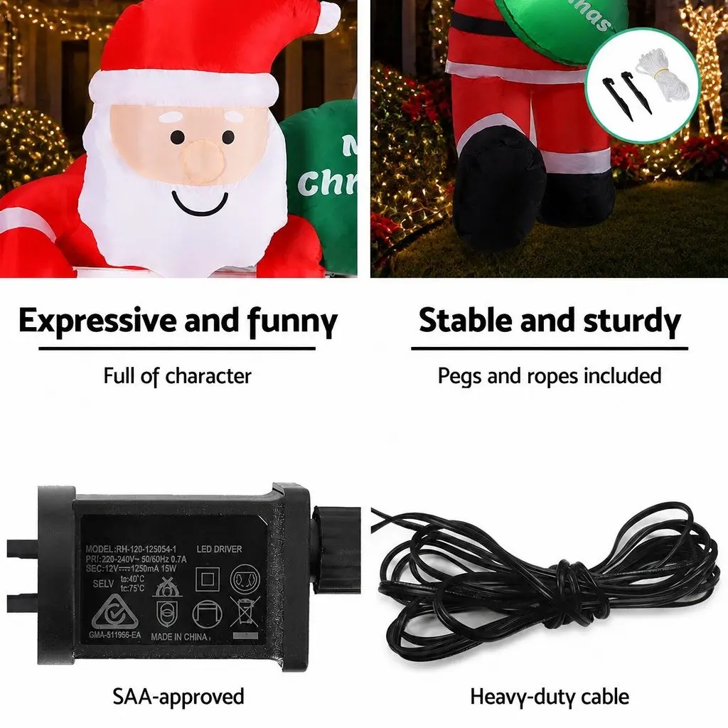 Christmas Inflatable Climbing Santa Decoration 2.5M Multicolour LED Indoor Outdoor