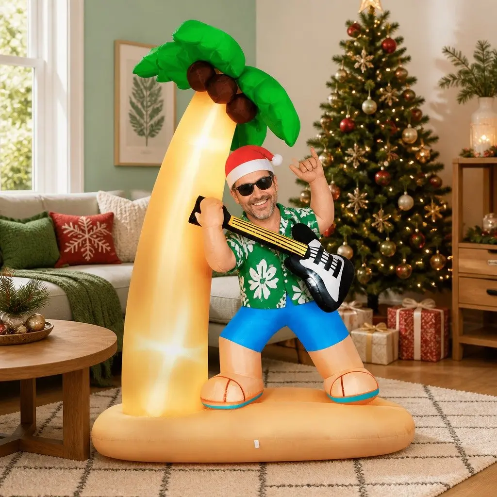 Christmas Inflatable Santa Guitar 2.1M LED Illuminated Outdoor Indoor Decoration