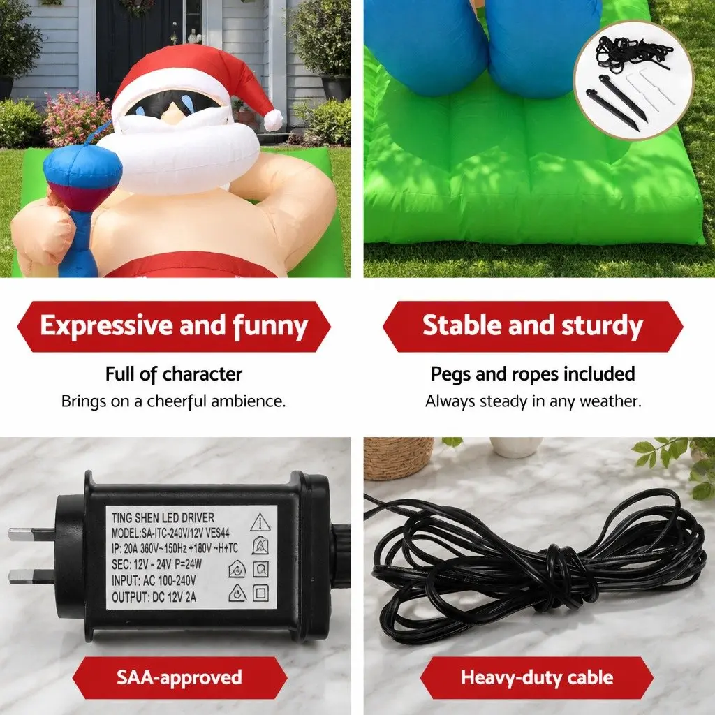 Christmas Inflatable Santa Bench 1.8M LED Illuminated Outdoor Indoor Decoration