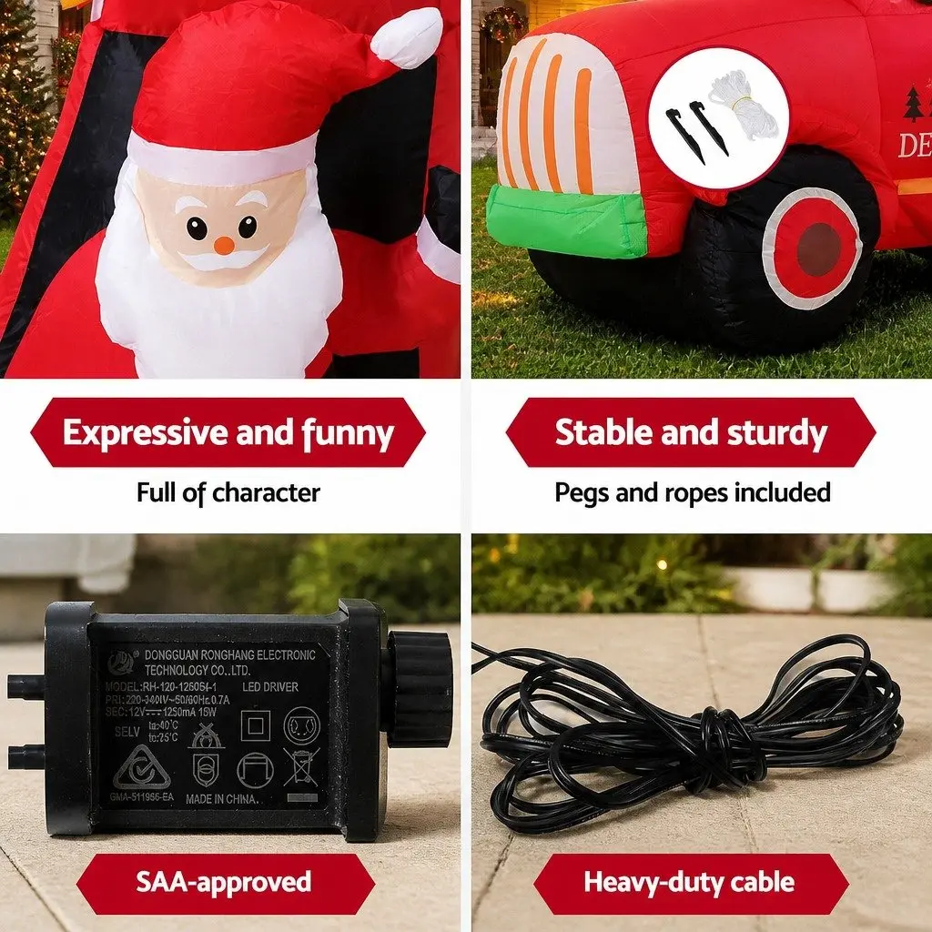 Christmas Inflatable 1.6M Santa Truck LED Decorations Multicolour Indoor Outdoor
