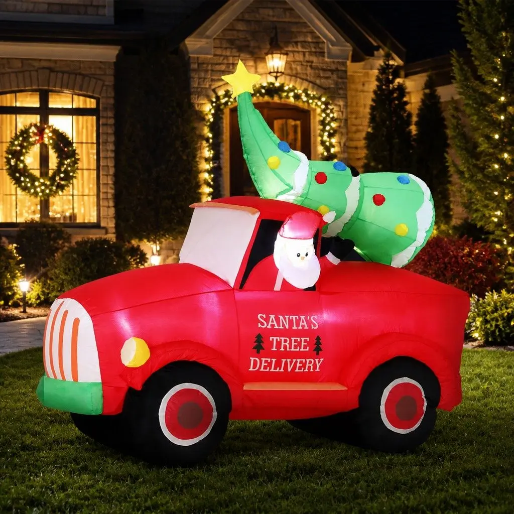 Christmas Inflatable 1.6M Santa Truck LED Decorations Multicolour Indoor Outdoor