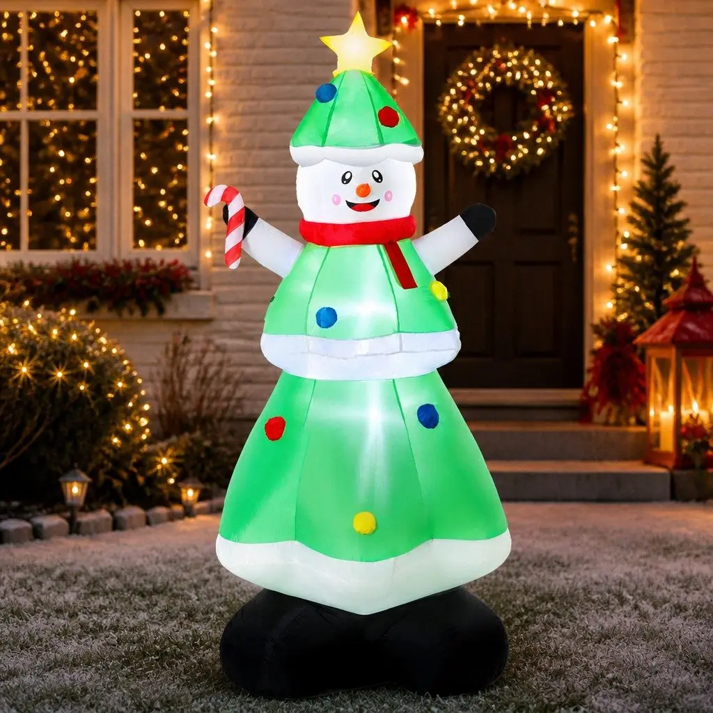 Inflatable Snowman Tree Outdoor Indoor Decorations 2.75M Multicolour LED Lights
