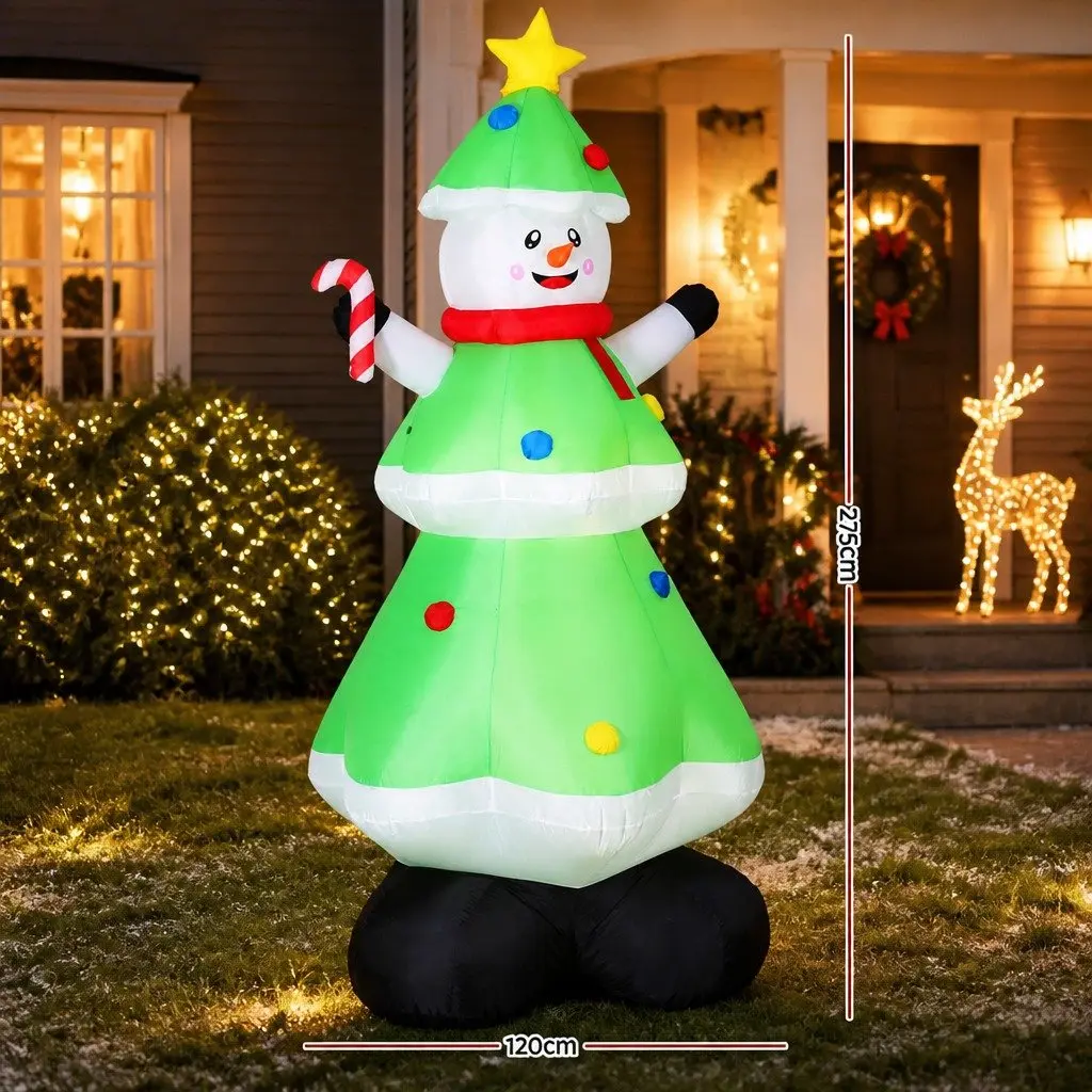 Inflatable Snowman Tree Outdoor Indoor Decorations 2.75M Multicolour LED Lights