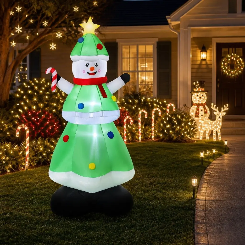 Inflatable Snowman Tree Outdoor Indoor Decorations 2.75M Multicolour LED Lights