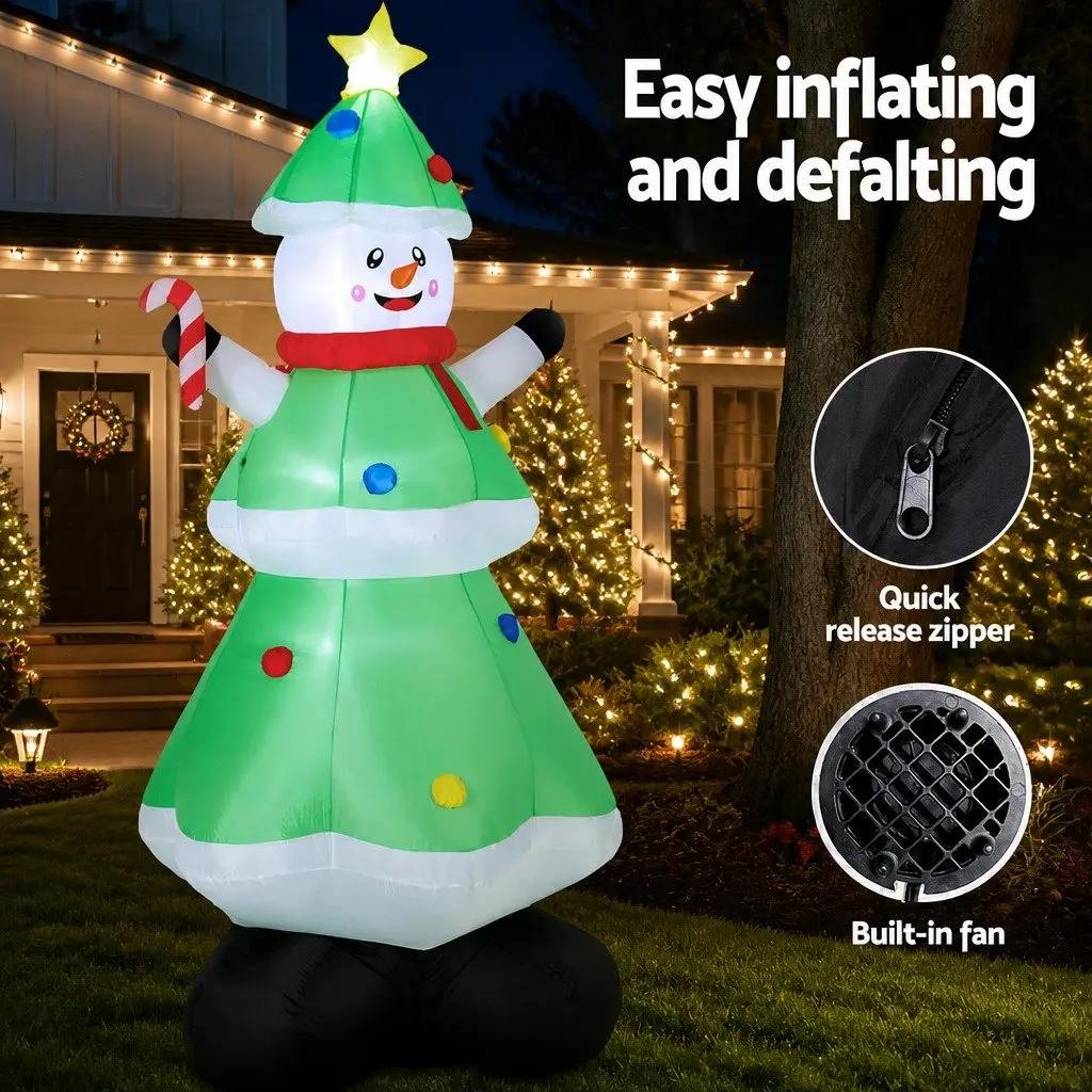 Inflatable Snowman Tree Outdoor Indoor Decorations 2.75M Multicolour LED Lights