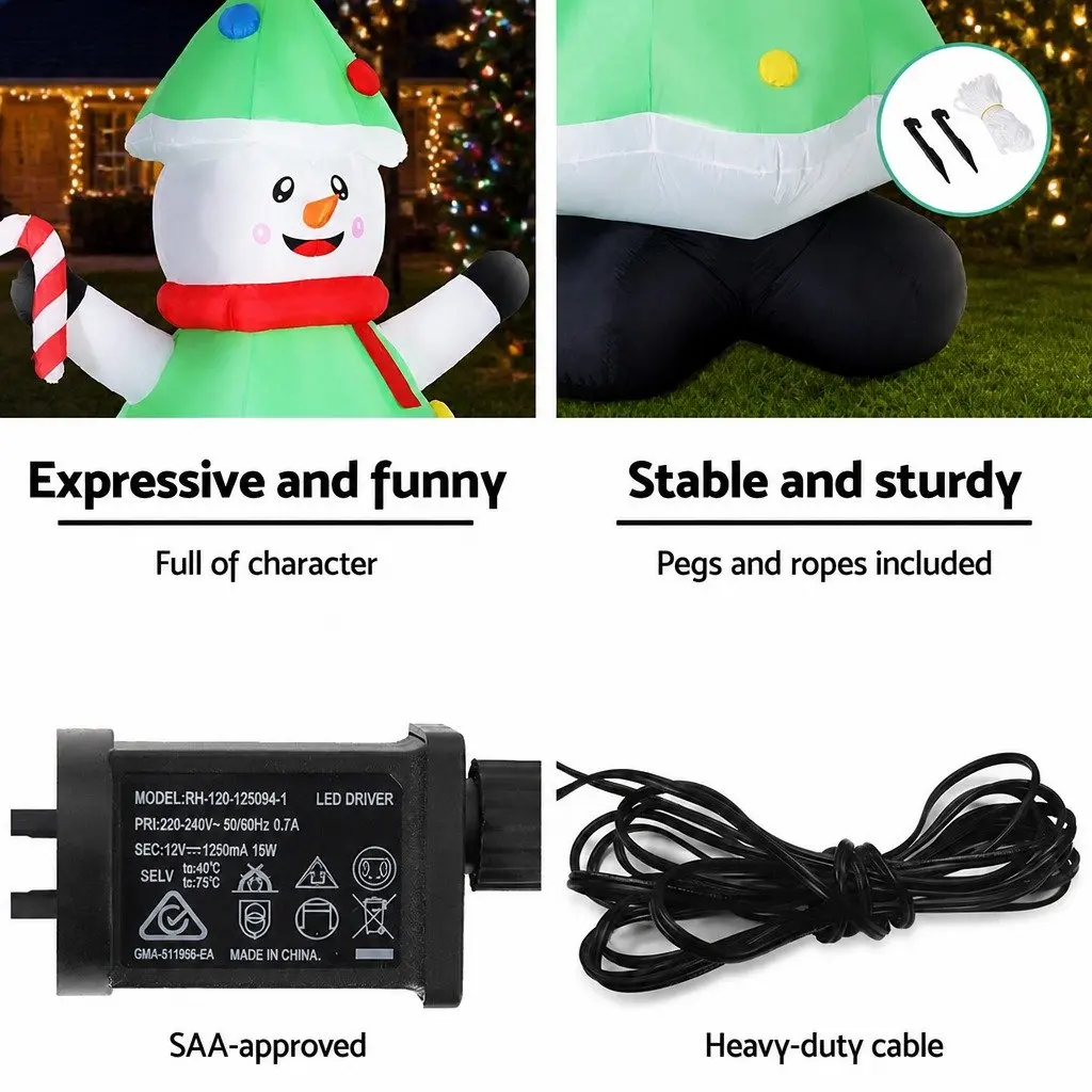 Inflatable Snowman Tree Outdoor Indoor Decorations 2.75M Multicolour LED Lights