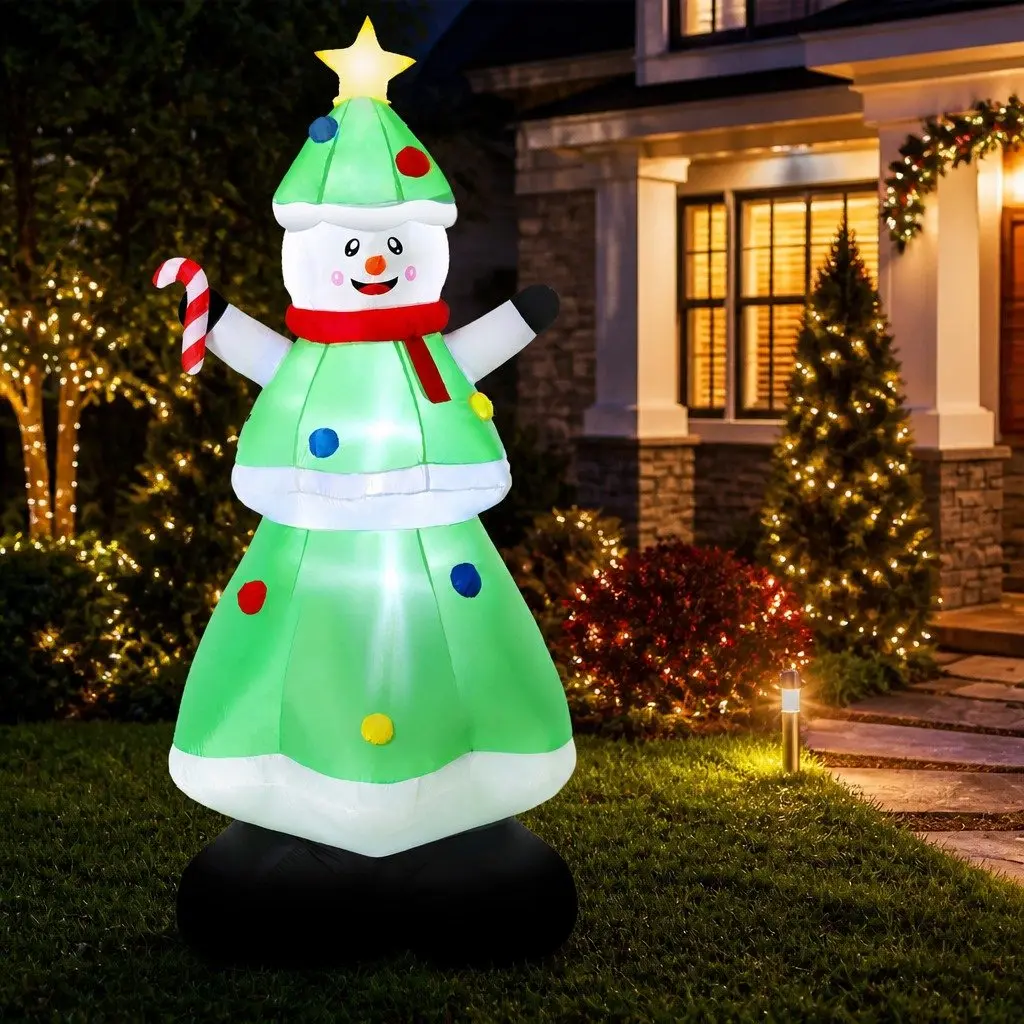 Inflatable Snowman Tree Outdoor Indoor Decorations 2.75M Multicolour LED Lights