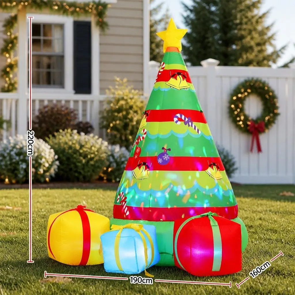 Christmas Inflatable Gift Tree 2.2M Height Flashing Light Outdoor Indoor Multicolour