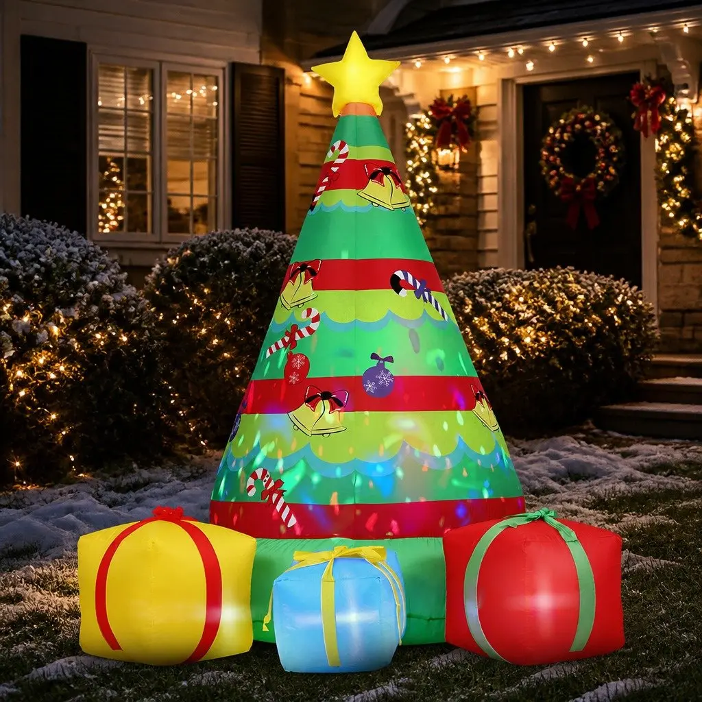 Christmas Inflatable Gift Tree 2.2M Height Flashing Light Outdoor Indoor Multicolour
