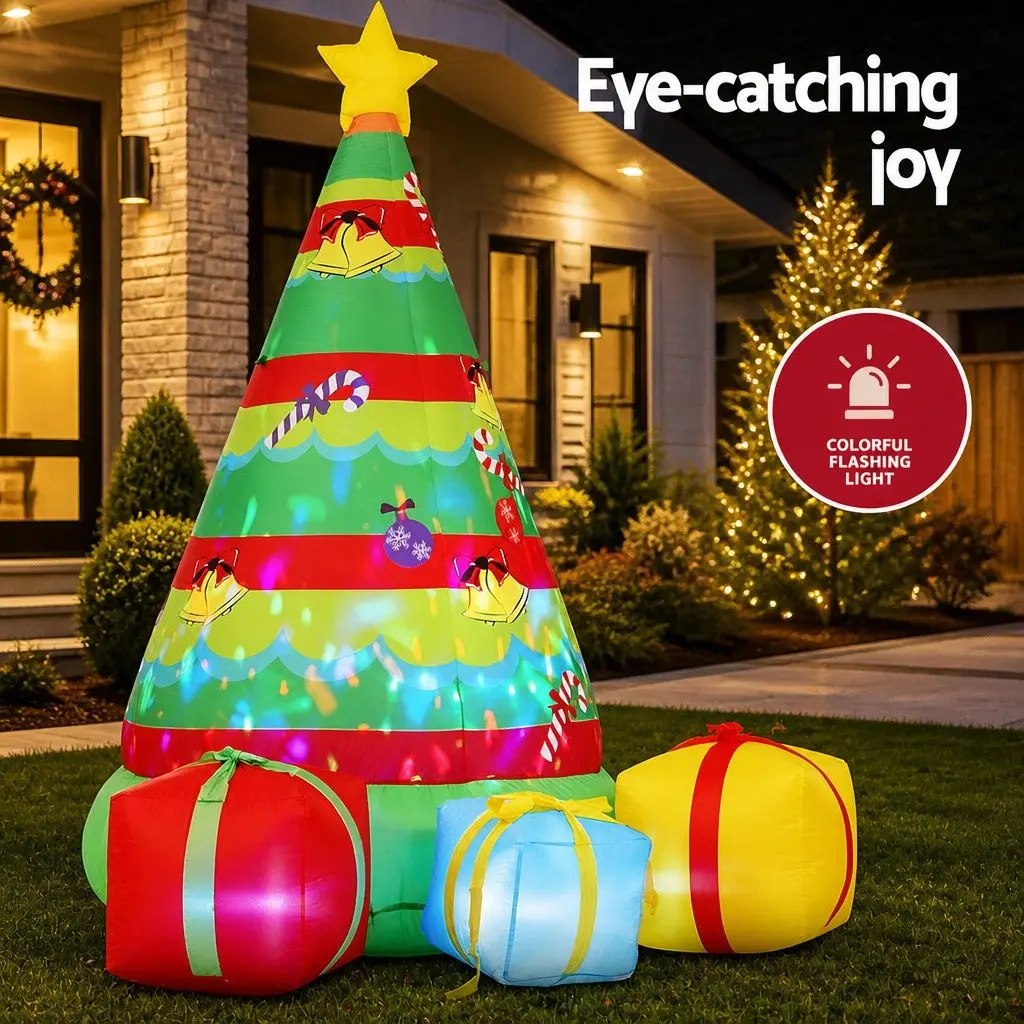 Christmas Inflatable Gift Tree 2.2M Height Flashing Light Outdoor Indoor Multicolour
