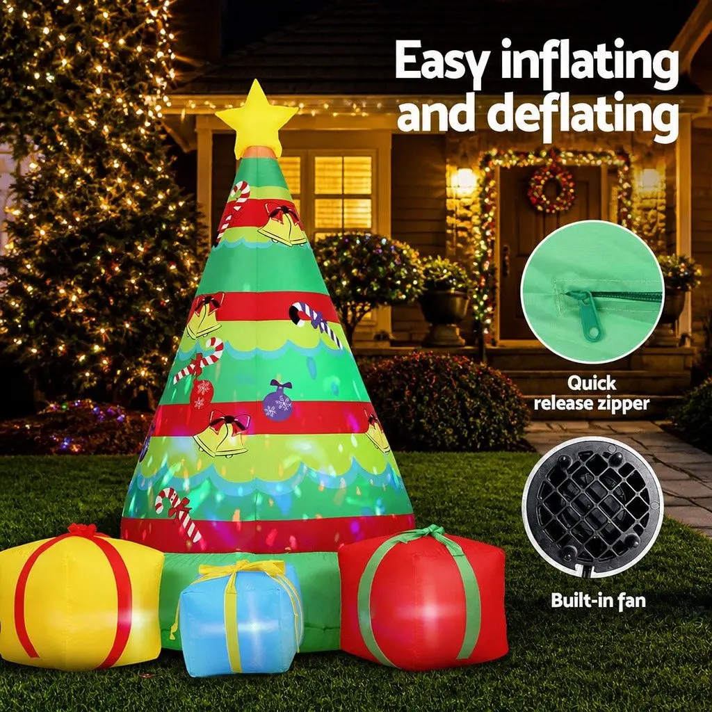 Christmas Inflatable Gift Tree 2.2M Height Flashing Light Outdoor Indoor Multicolour