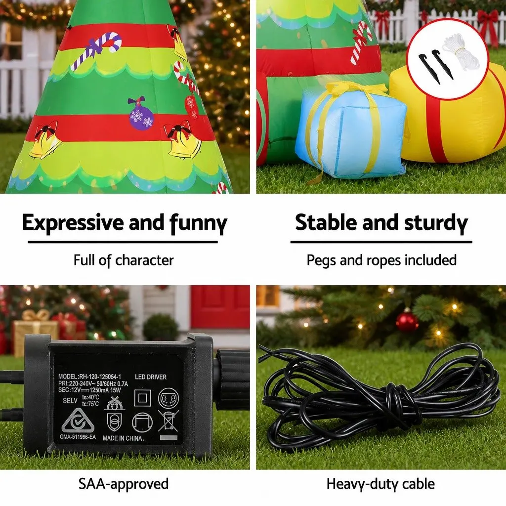 Christmas Inflatable Gift Tree 2.2M Height Flashing Light Outdoor Indoor Multicolour
