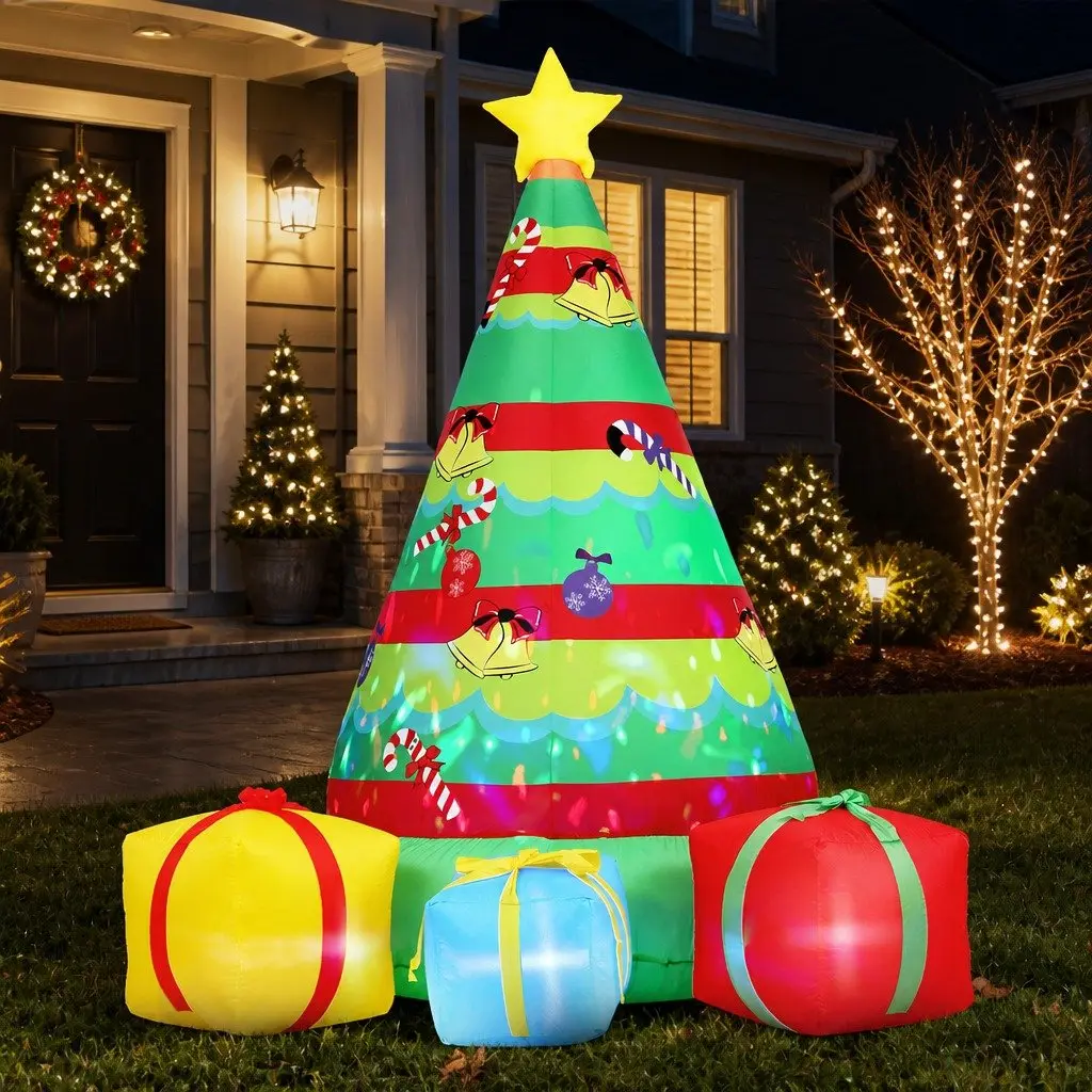 Christmas Inflatable Gift Tree 2.2M Height Flashing Light Outdoor Indoor Multicolour